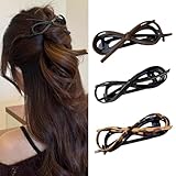 3pcs Bow Hair Clips Leather Bow Twist Clip Flat Hair Clips with Bow Non-Slip Hair Bow Barrettes Fashion Duckbill Clip Elegant Hair Accessories for Women Girls