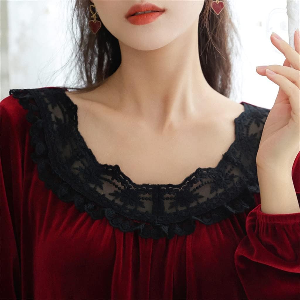 レトロロングナイトドレス女性の冬暖かいコートスタイルビクトリア朝のベルベットローブパジャマロマンチック