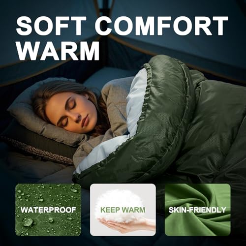 Sleeping Bags for Adults Warm Weather, Waterproof, Lightweight Backpacking Camping 3 Seasons Sleeping Bag with Compression Sack Camping Essentials Gear miniatura 3