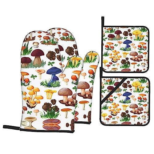 Pittura giapponese fungo cucina cottura quattro pezzi set di presine guanti da forno per barbecue cottura e cottura