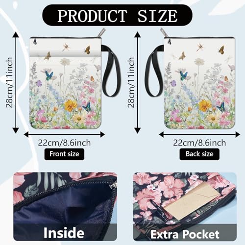 CRASPIRE Flower Book Covers Butterfly Book Sleeve Book Protector for Paperbacks Washable Fabric Cloth Book Cover with Zipper and Extra Sleeve Pocket for Book Lovers Classmate Gifts - Image 2