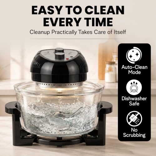 Image of Granitestone 16 Qt Large Glass Air Fryer Non Toxic, Black
