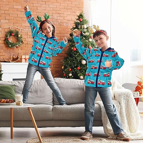 Image of Aflyko Boys Fleece Coat Blue Zip-Up Hoodie Girls Outerwear Kids Hooded Jacket