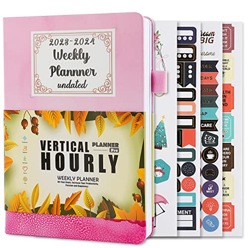 Undated Planner Weekly and Monthly, Daily Planner Undated with Hourly Time Slots, Appointment Book for time Management, 8.5"x5.5" A5 Size, Lasts 1 Year (Pink)