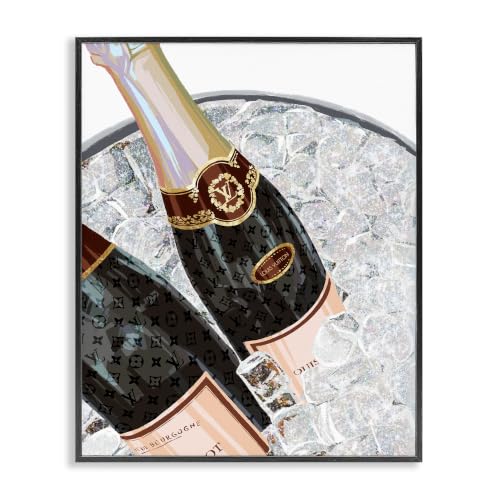 Champagne Bottles Gleaming Ice Glam, 16 x 20 Inch Framed Giclée Print