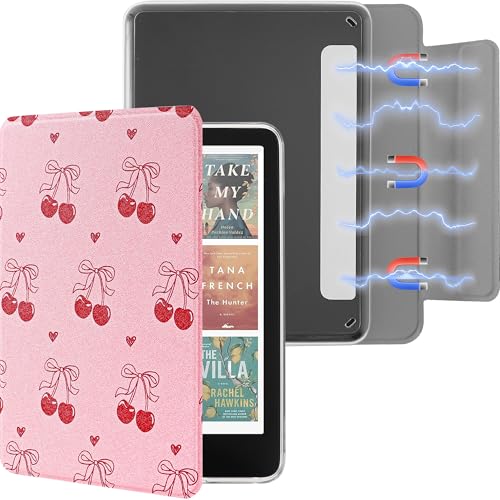 Litvana Detachable Magnetic Case for 6.8 Kindle Paperwhite (11th Generation-2021) and Kindle Paperwhite Signature Edition Slim PU Shell Cover Case with Auto Wake/Sleep Cherry Bow