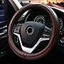 Valleycomfy Steering Wheel Covers Universal 15 inch - Genuine Leather, Breathable, Anti Slip & Odor Free (Coffee, M(14' 1/2-15' 1/4))