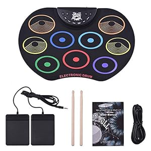 Wivarra Portable Roll Up Drum Set Electronic Drum Kit 9 Silicon Drum Pads USB Powered with Drumsticks Foot Pedals for…
