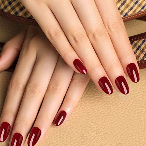 24Pcs Pure Color Fake Nails Artificial Nails Art Set (Wine Red)