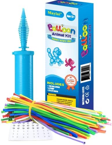 Maylai 100 Pack of Balloon Animal Kit Twisting Balloons with Pump 260 Latex Long Balloons for Christmas Party Decoration