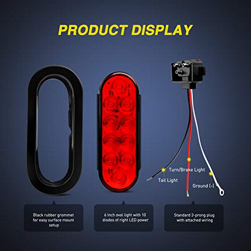 Image of Nilight - TL-01 6 inch Oval Red LED Tail 2PCS w /Surface Mount Grommets Plugs IP65 Waterproof Stop Brake Turn Trailer Lights for RV Truck Jeep