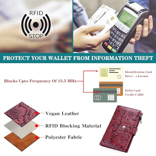 Image of GOIACII Women's Wallet RFID Blocking Leather Trifold Credit Card Holder