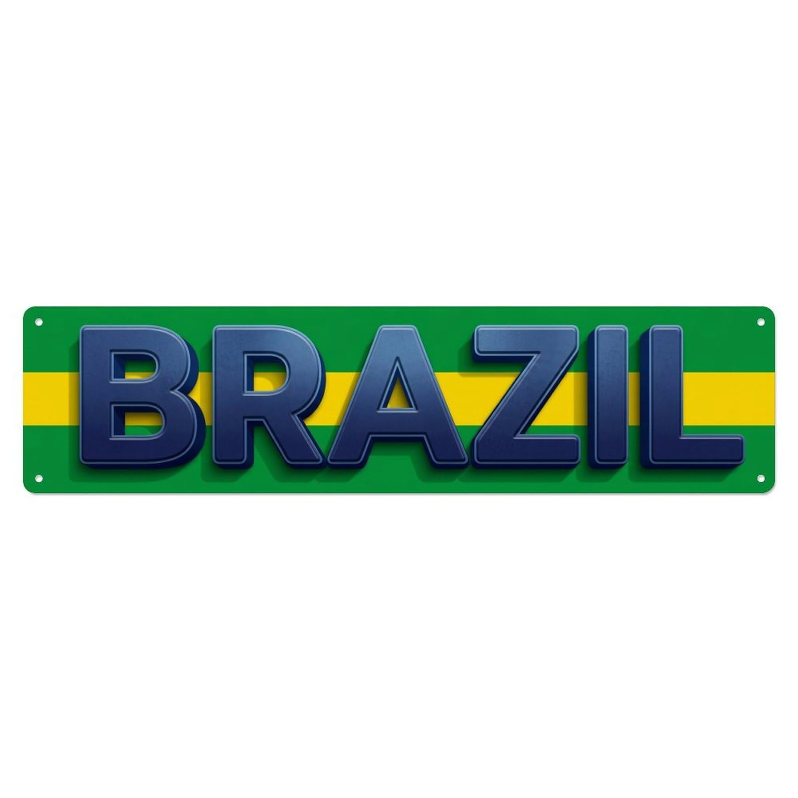 Vintage Brazil Flag Pattern Metal Tin Sign
