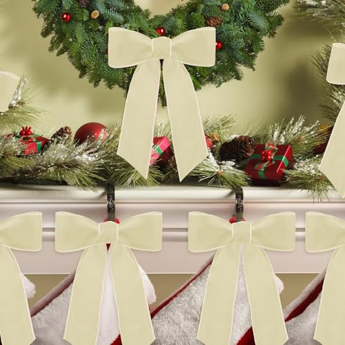 Image of Tsorode 10 Yards Cream Velvet Ribbon for Christmas Tree,1 1 /2 Inch
