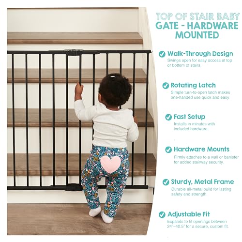 Image of Regalo Safety 24 inch-40.5 inch Extra Wide Baby Gate for Top of Stairs & Dooways | Hardware Mounted, For Babies, Toddlers & Pets, Black, Tested & Trusted for 30 Years