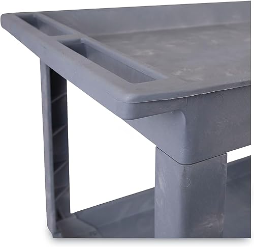 Miniatura 4 de Boardwalk 3485207 Carro utilitario de resina plástica con dos estantes de 24 pulg. x 40 pulg. x 35-12 pulg. - Gris