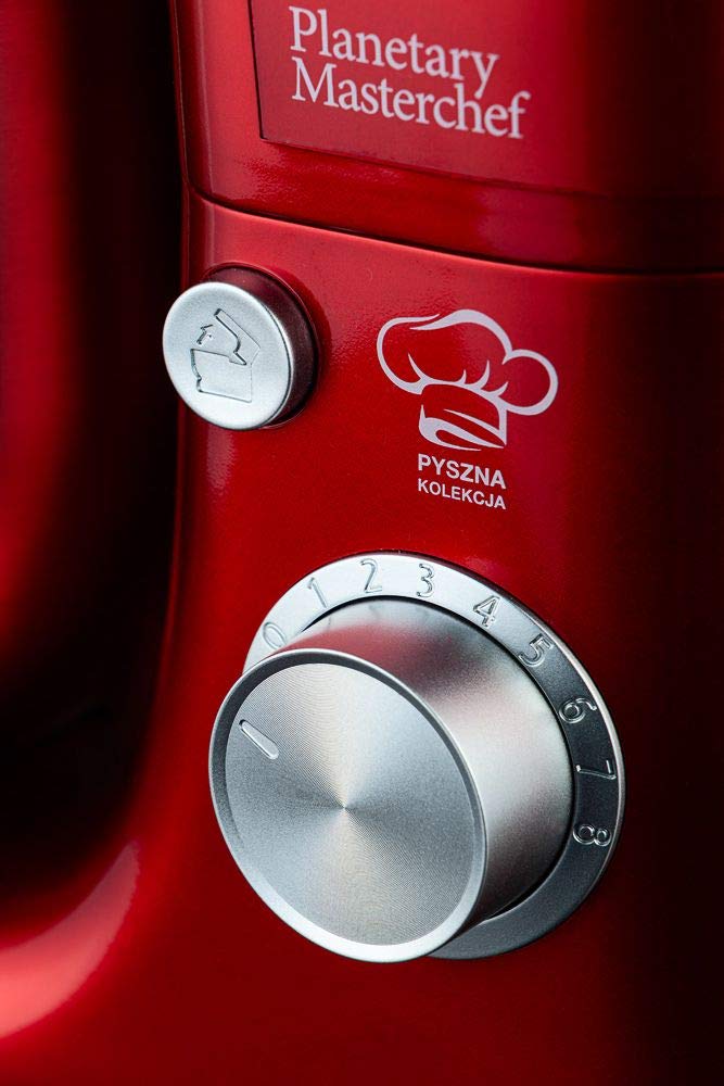 Robot planetario de cocina, eldom WRK1200, color Rojo, el Ayudante perfecto, Recipiente de acero inoxidable de 5 litros, 800 W, 8 velocidades