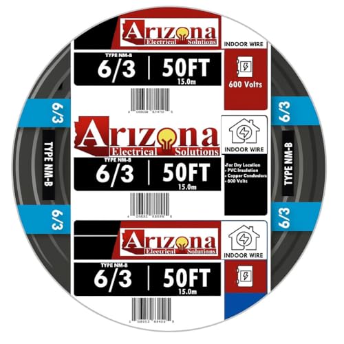 50 FEET 6/3 Type NM-B Copper. #6 AWG, 3 Conductor with Ground. Insulated Jacket Black.