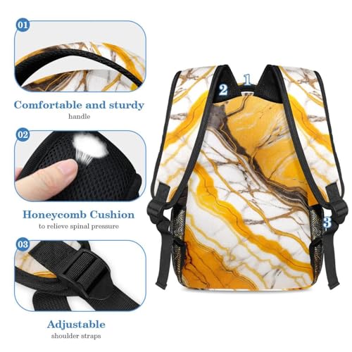 Sac à dos esthétique texture marbre jaune de qualité supérieure avec trousse coordonnée - 4