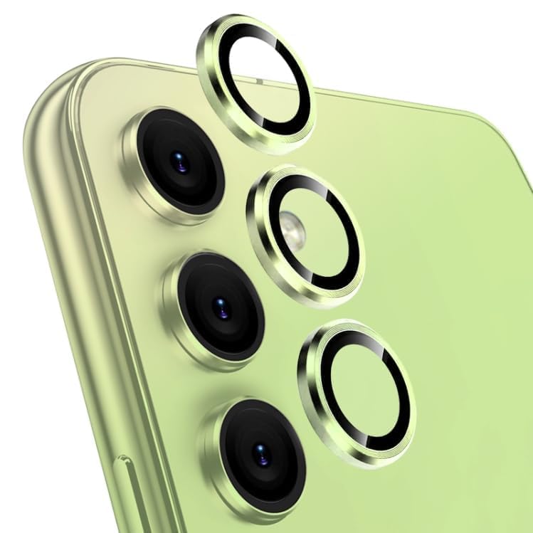 fabe kee Camera Lens Protector for Samsung Galaxy S23 FE 5G Tempered Glass, Alloy Metal Rings, Case Lite Green