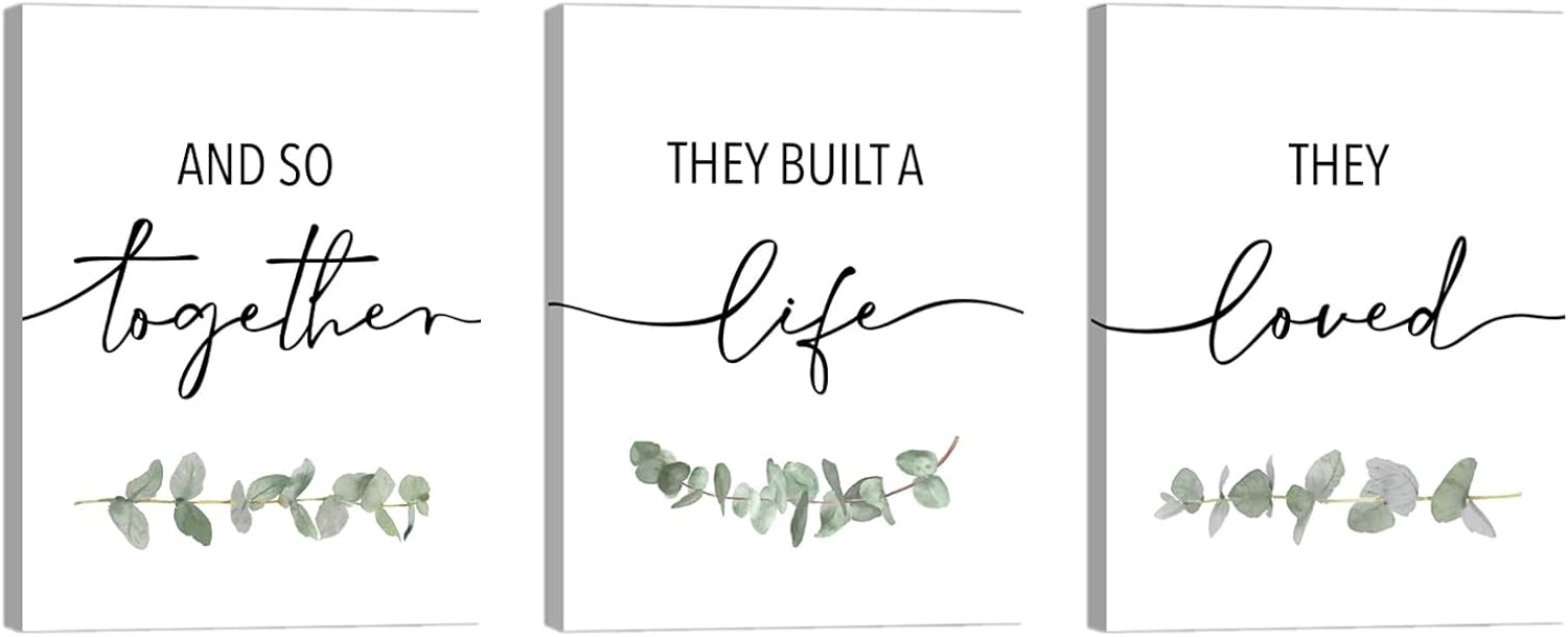 And So Together They Built A Life They Loved Wall Decor: 3 Piece Eucalyptus Pictures Wall Art Canvas Prints 12"x16",Sage Green Botanical Decor for Modern Farmhouse Living Room Master Bedroom