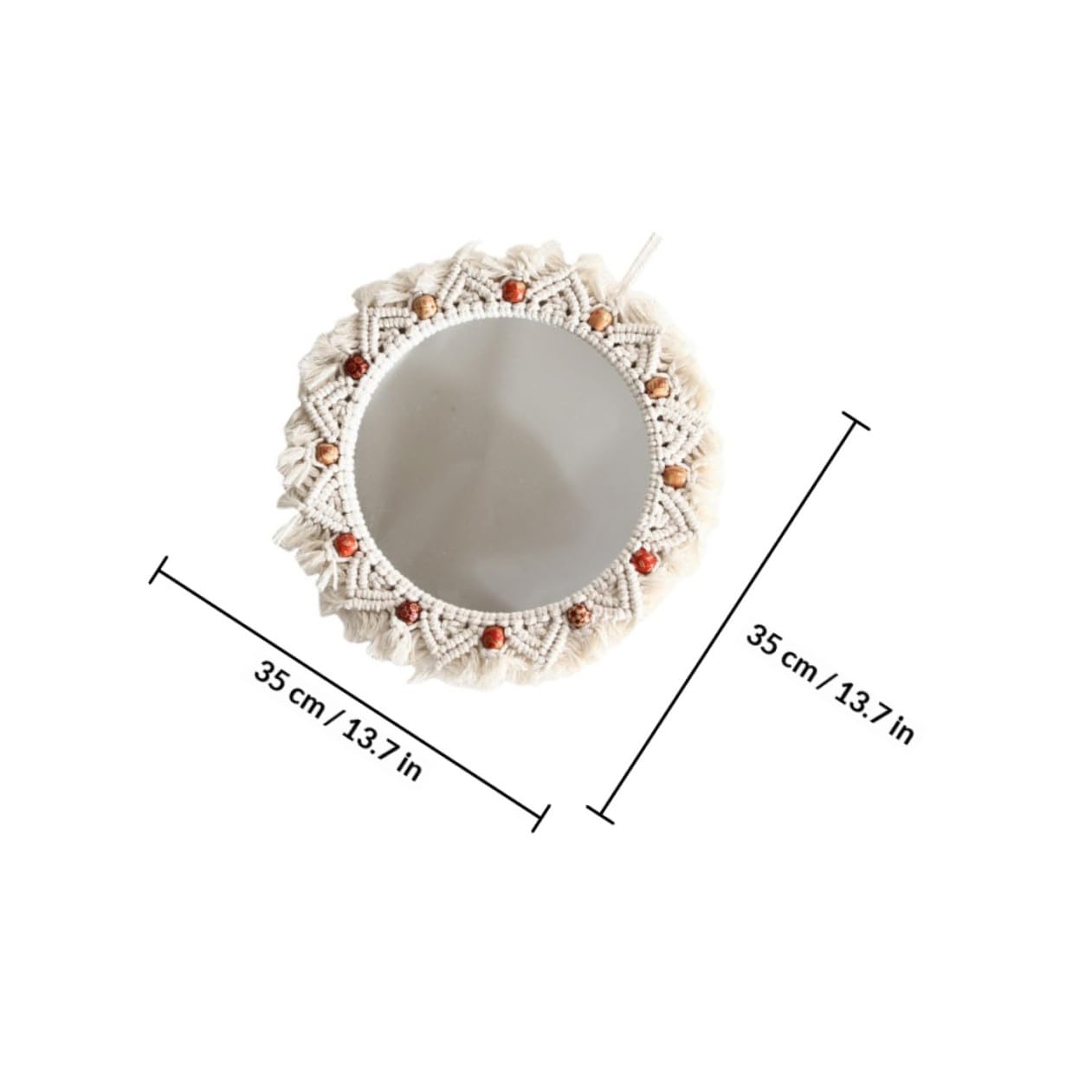 Veemoon Specchio da Parete in Macramè Decorativo Beige in Cotone Design Arazzo Fatto a Mano, per Ufficio e Soggiorno, Aggiunge Profondità Verticale e Stile Creativo
