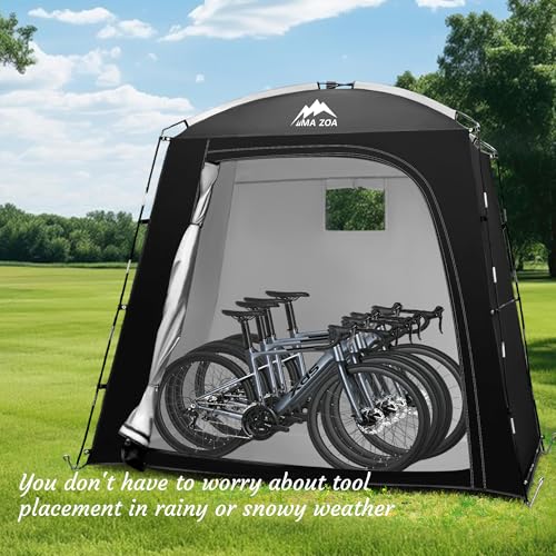 MAIZOA Bike Storage Tent,82*43*70 In Outdoor Portable Storage Tent,Made of 210D Oxford Cloth PU4000mm Waterproof Fabric, Storage Shed for 2-4 bike,Motorcycles,Garden Tools,Lawn Mower,Various Tools by MAIZOA - Image 7