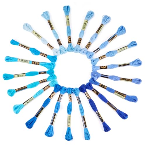 Image of FASHEWELRY 183 Yards Polyester Embroidery Floss Blue Crewel Cross Stitch Threads 1mm 6-Ply Embroidery Thread Bulk for Sewing Bracelet Making Knitting Art Crafts Supply
