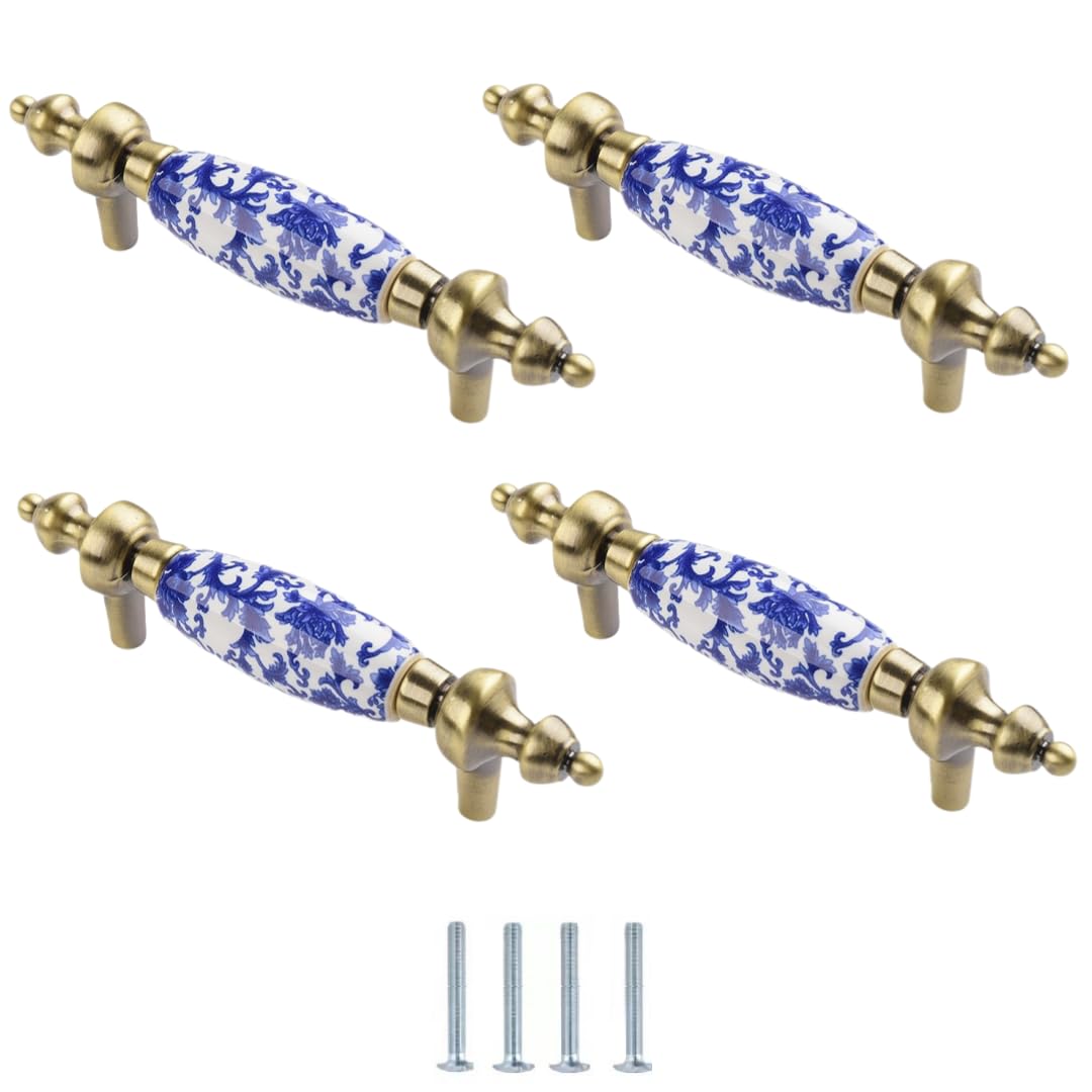 Lqzaxsrdr 122*19*31Mm Ceramic Cupboard Drawer Handle Knobs, Blue And White Porcelain Ceramic Knobs Pack Of 4 Multiple Sizes Single Hole(122 * 19 * 31Mm)