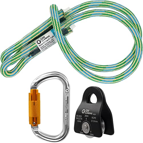 Gm Climbing Hitch Slack Tending Pulley Kit For Double Rope Climbing System Basic Unit Of General Hauling - 20Kn Black Micro Prusik Minding Pulley & Oval Locking Carabiner & 30In 8Mm Vt Prusik #TOP12