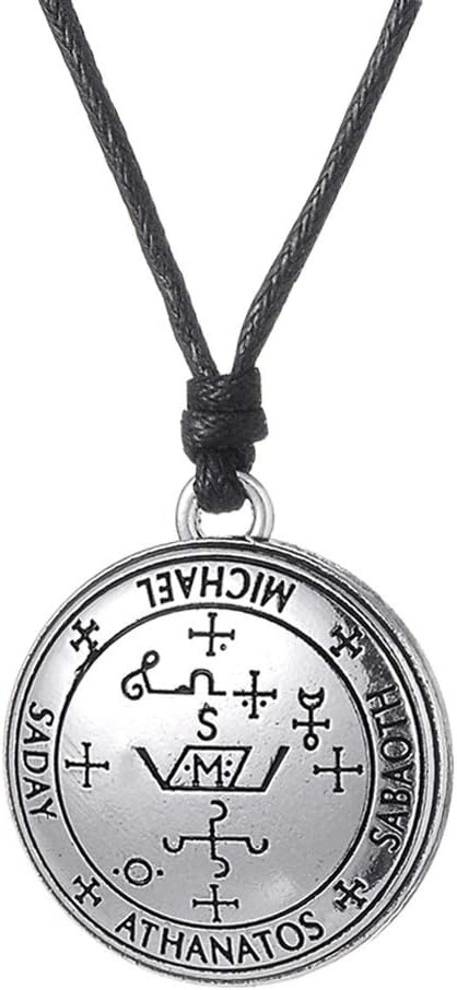 cooltime Sigil of 7th Archangel Michael Saday Athanatos Sabaoth Cross Talisman Pendant Men Necklace (White)