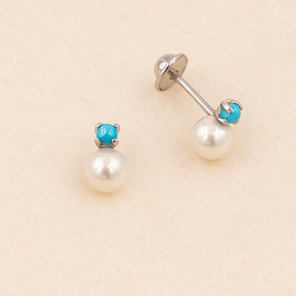 Turmalina - Pendientes bebe niña tu y yo de Plata de Ley 925, pendientes con perla, tamaño de 5 x 7,5, de la marca de joyería Turmalina by Martina