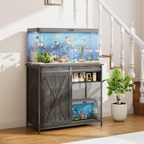 Image of 40-50 Gallon Fish Tank Stand with Sliding Barn Door & Power Outlets