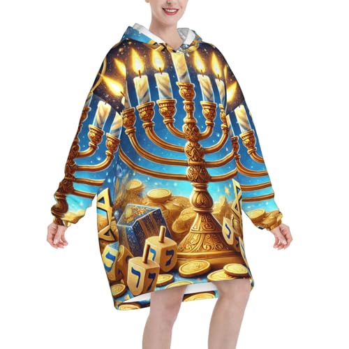 Couverture à capuche Hanoukka bleu pour stopper le froid et frissonner sur le canapé - 3