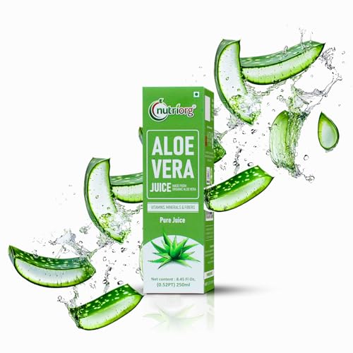 Image of NutriOrg Aloe Vera Juice (250mL) | Pure & Fibre Rich | No Added Sugar | Rich in Vitamin A, C & E | Recommended for healthy skin and hair