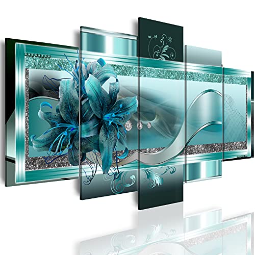 LUDUHU Turquoise Orchid Flowers Canvas Print – Abstract Green Floral Poster, Orchid Wall Art Painting Decor for Home Decoration Artwork Picture Bedroom Green Floral (A,Oversize 40x20inch)