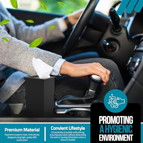 Image of Superior Essentials Car Tissue Holder with Car Garbage Can - Elegant 2 in 1 Car Tissue Box Holder and Mini Trash Can for Car Cup Holder (Black)