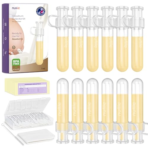 Image of Nuliie Colostrum Collector Kit 7ml/12pcs, Leakproof, Reusable Breast Milk Collector, Heat & Freezer Resistant, BPA-Free, With Cotton Cloth Wipe, Storage Case, Cleaning Brush -Ready-to-Use for Newborns
