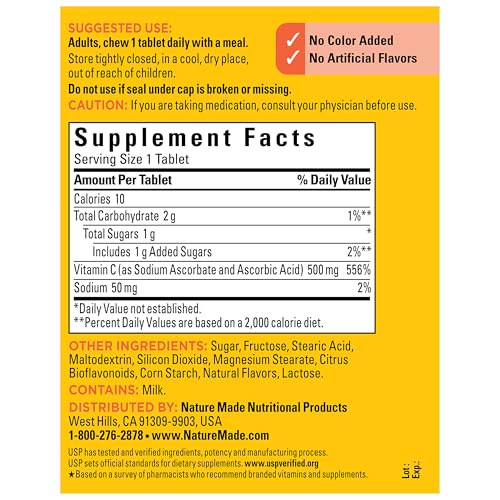 Nature Made Chewable Vitamin C 500 mg for Immune Support, 150 Tablets | Dietary Vitamin C Supplement for Immune Support and Antioxidant Support, Orange Flavored Chewable Tablets, 150 Day Supply - image 8