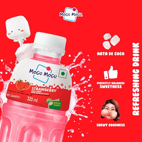 Image of Mogu Mogu Strawberry Juice with Nata de Coco Jelly 320ml | Refreshing Tropical Thai-Made Sip & Chew Beverage