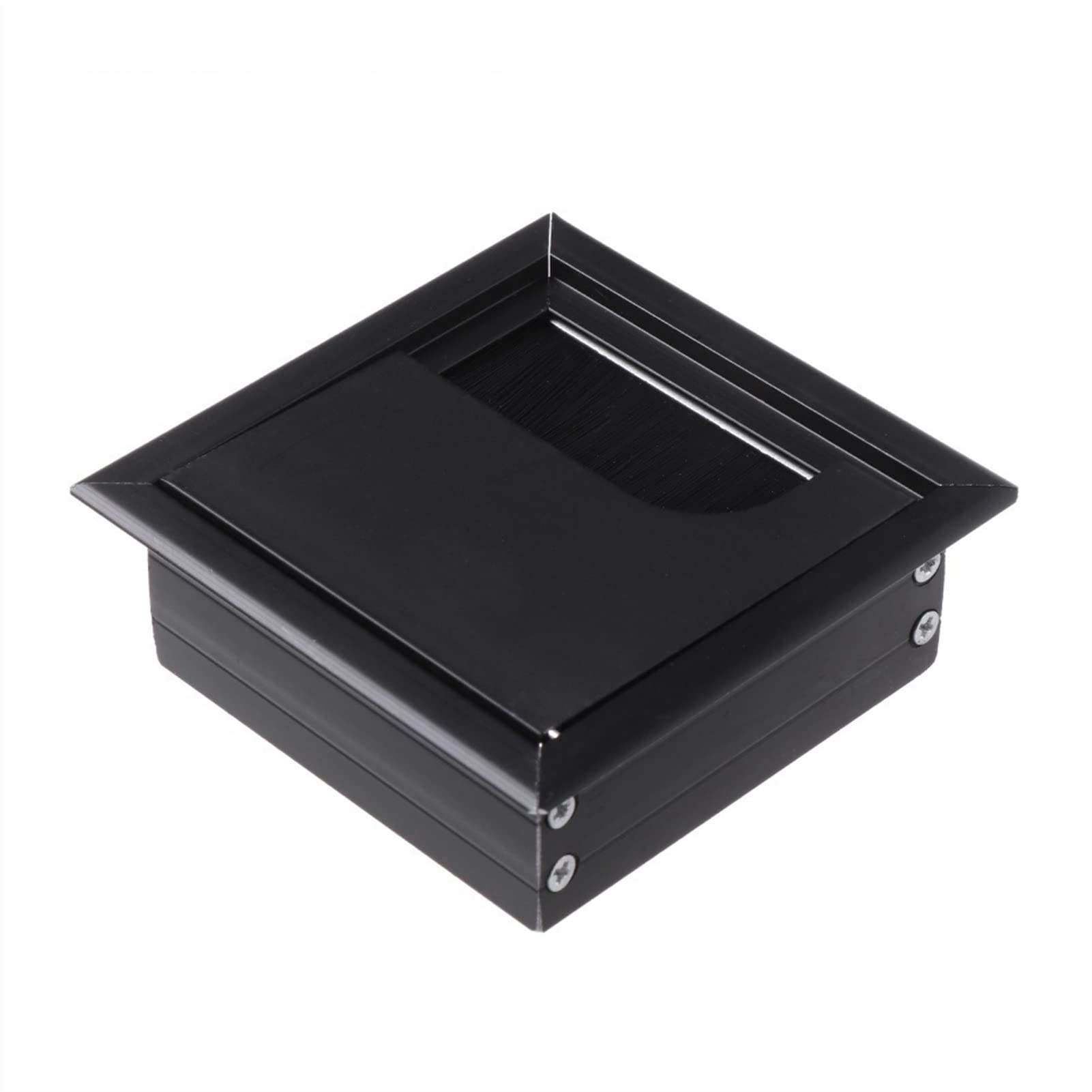 Sybnikolf 80X80mm Black Desk Grommet Cable Grommet Aluminum Alloy Office Table Desk Rectangle Wire Hole Cover With Black Brush 53Mm Silver(80X80mm Black)