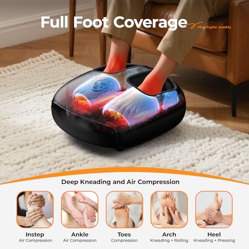 Image of Foot Massager with Heat, 4 Modes & Vibration & Compression & Rolling for Feet Toes Relief, Electric Shiatsu Foot Massager with Remote, Fits Up to Men's Size 13, Gift for Women Men Father's Day
