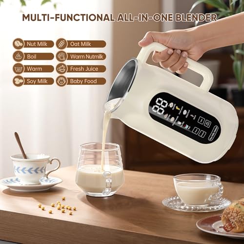 Image of 10-in-1 Nut Milk Maker Machine, 42oz Automatic Nut Milk Maker with LED Touch Screen, Self-Cleaning, 12H Delay Start, Keep Warm, Automatic for Soy /Oat /Almond Milk, Juice,Coconut,Plant Base & Boil Water