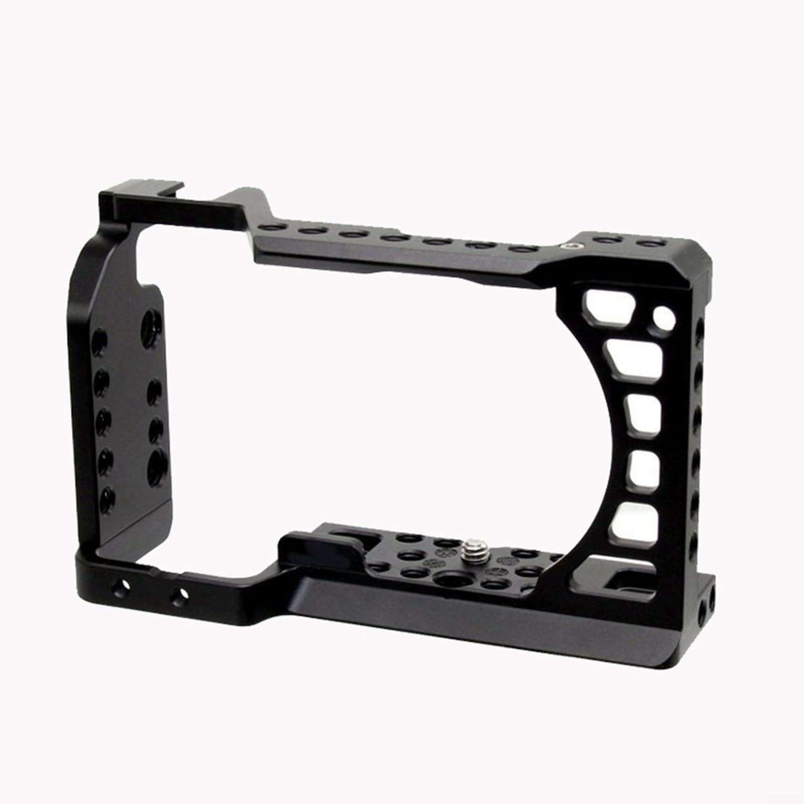 Cage en alliage d'aluminium pour appareil photo Sony A6000 A6300 A6400 A6500 avec support de griffe et trous de vis 1/4 pour vlogging photographie Noir (avec poignée)