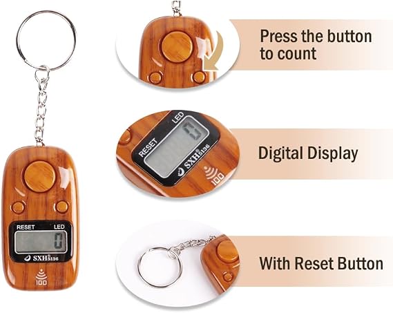 Anlising Handheld Electrical Digital Counter, 4 Pieces Portable Finger Counter, Digital Finger Counter with Led Light and Keychain, for Stress Relief, Prayer, Relaxation