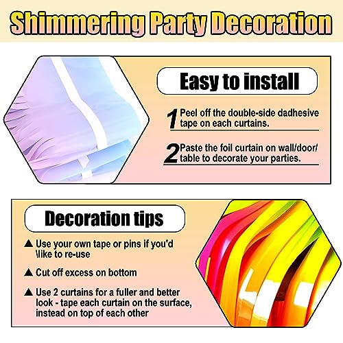 Image of 6 Pack Dark RainbowFoil Fringe Curtain Backdrop, 3.28Ft x 8.2Ft Metallic Tinsel Foil Fringe Streamer Curtains for Photo Booth, Christmas Day, Thanksgiving, Wedding, New Year Party Decorations