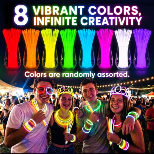 Image of LovesTown 100 Pack Glow Sticks in the Dark Party Supplies, Ultra Bright 8 inch | Neon Glow Sticks Necklaces, Bracelets with Connectors for Light Up, Stick Birthday Wedding Pool Rave Party Favors