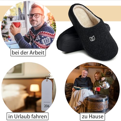 WateLves Filzpantoffeln Herren Hausschuhe Pantoffeln im Herbst und Winter Slipper Unisex mit Rutschfest Sohle Filzlatschen(Schwarz, 43.5EU)
