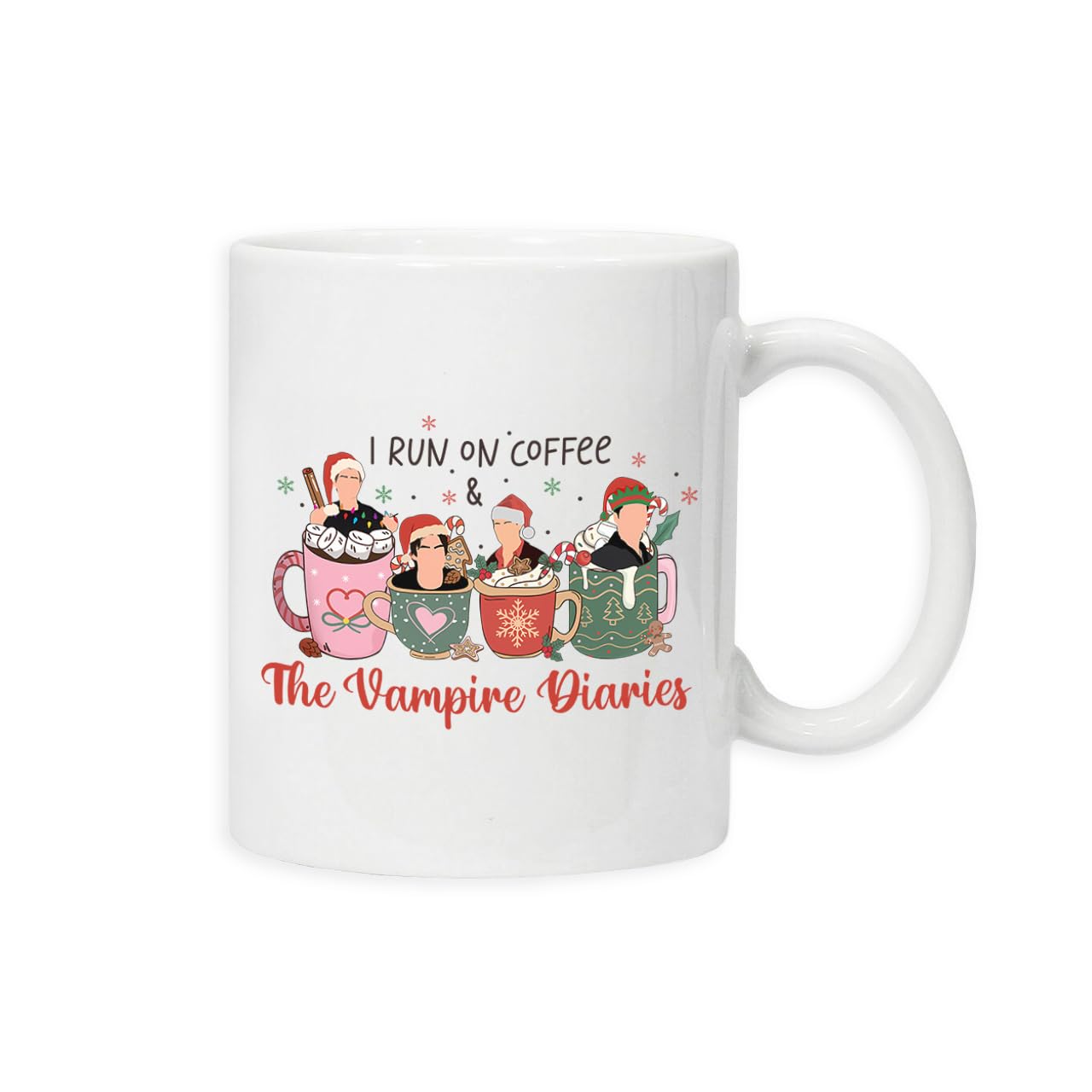 Taylor Brown I run on coffee and vampire, christmas damon salvatore stefan xmas festivey mug drinking cup tea and coffee cups cute mug aesthetic fun funny pretty