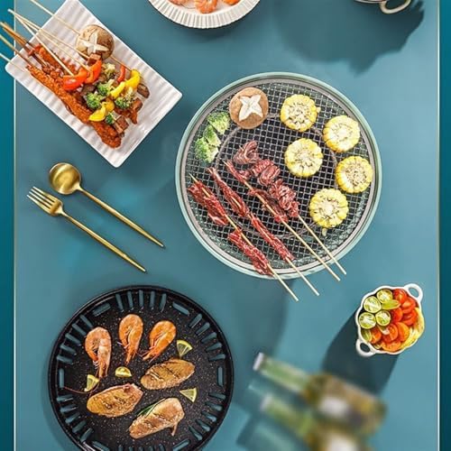 Przenośny grill grillowy przenośny grill z siatką i brytfanną do pieczenia węgiel drzewny grill na patio do domu grill na węgiel drzewny kuchenka stołowa na zewnątrz grill nieprzywierający